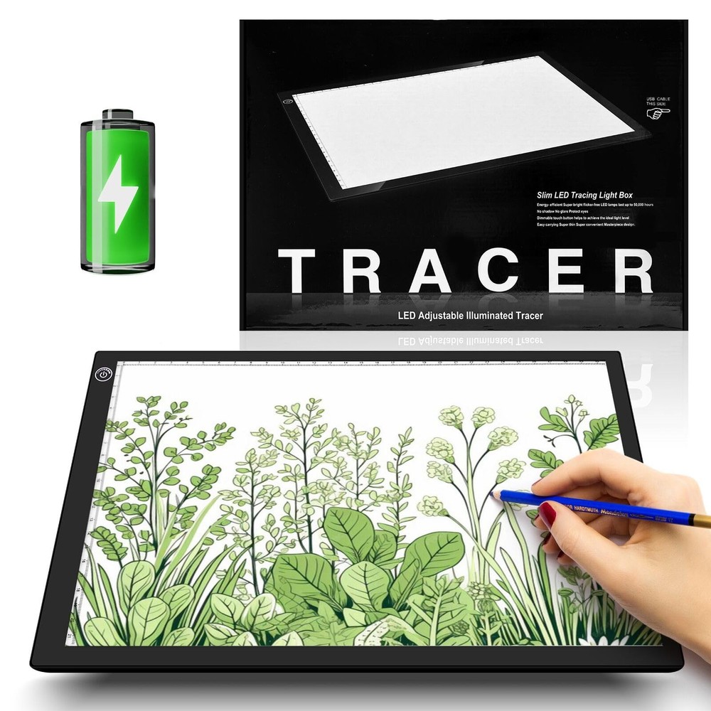 ME456 Rechargeable A4 Light Drawing Board, Lithium Battery Powered Black