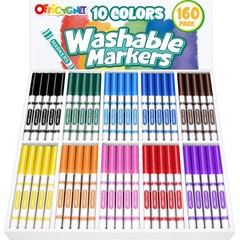 Officygnet 160 Count Washable Markers Bulk, 10 Assorted Colors, Conical Tip w…