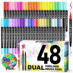 Dual Tip Brush Markers, 48 Colors Art Markers for Adult Coloring Books, Doubl…