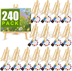 240 PCS Professional Painting Set with 20 PCS Wood Easels,20 Packs of 200 Brushe