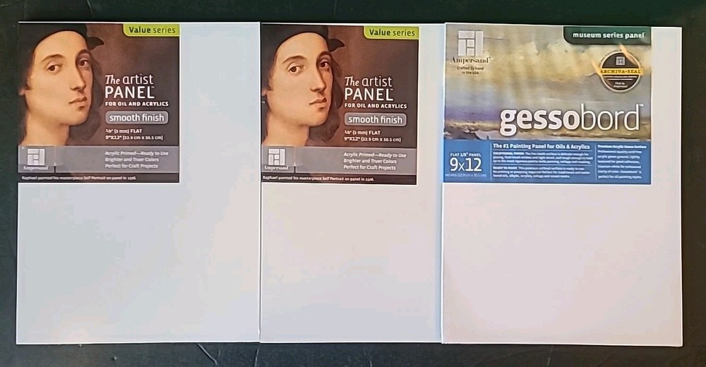 3 Wood/Gesso Artist Painting Panel Primed Smooth 9″x12″x 1/8″ Flat Oil & Acrylic