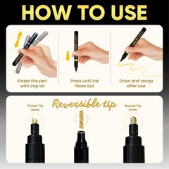 COORIART 3PK Mirror Gold Paint Pens, 3 Tip Set (0.7/1/3mm), Multi-Surface Use