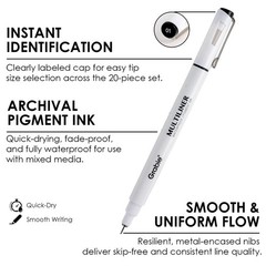 Micro Finerliner Pens, 6 Black Fine Line Waterproof Drawing Pens, Assorted Po…
