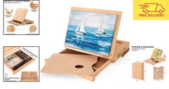 Natural Wood Tabletop Easel with Adjustable Angles and Storage for Easy Painting