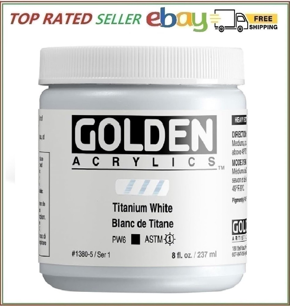 GOLDEN Heavy Body Acrylics, Titanium White, 8 fl. oz. Jar, Professional Acry…