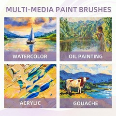 Professional Paint Brush Set, 12 Pcs Round Artist Paint Brushes for , Oil, Go…