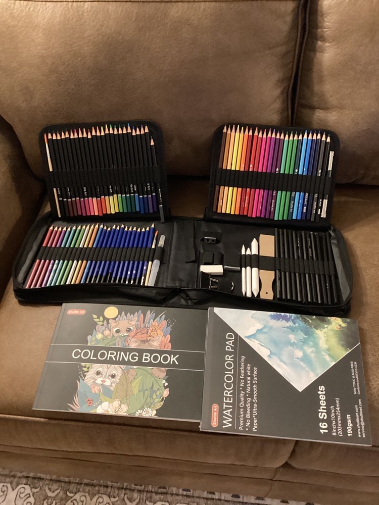 Shuttle Art 103-Piece Drawing & Sketch Art Set w/ Case + Coloring Book & Pad