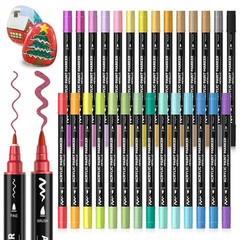 28 Metallic Colors Dual Tip Acrylic Paint Markers, Brush Tip and Fine Tip Acr…