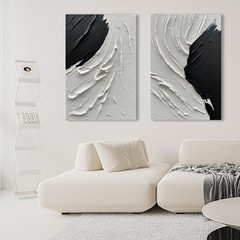 NANKAI Art 36×24 Inches Hand-Painted Thick Textured Black and White Minimalis…