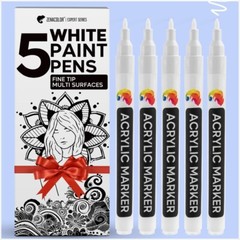 Zenacolor Set of 5 White Acrylic Paint Pen Markers – Fine Tip for Precision