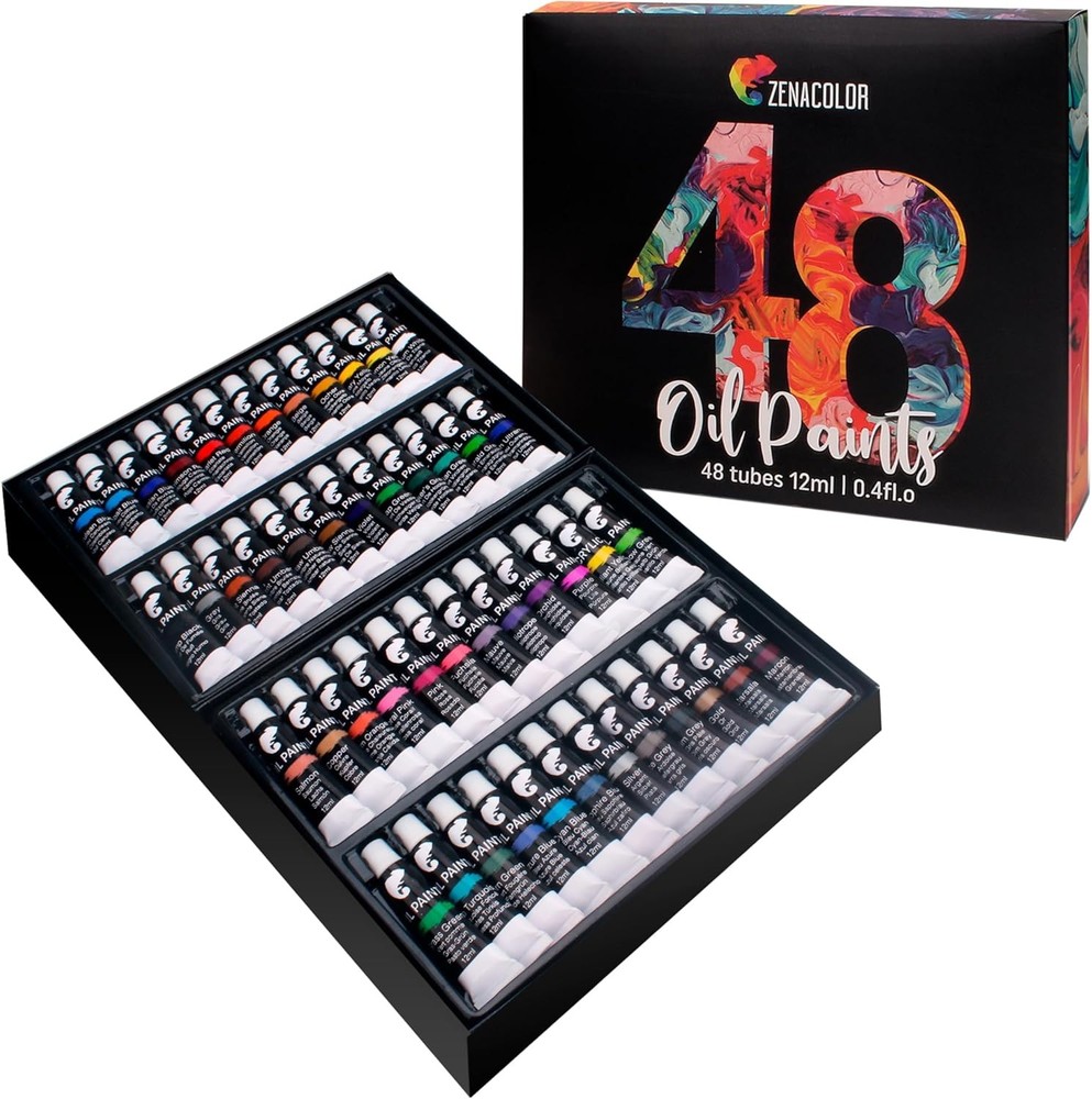 Oil Paint Set 48 Colors, 12mL Tubes – Complete Canvas Painting Kit