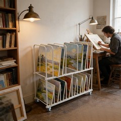 2-tier Art Storage Rack With Wheels Rolling Canvas Organizer Stand For Painting