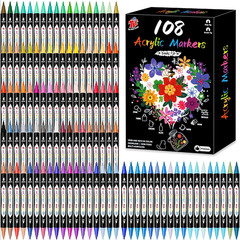 TBC The Best Crafts Acrylic Paint Markers, 108 Colors Dual Tip – Waterproof, Non