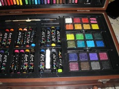 Art Set Wooden Box -1Drawer w/Assorted Color Pencils, Crayons, Water Colors