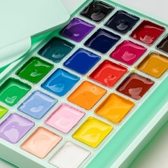 Gouache Paints set with 3 Paint Brushes, 24 Colors, 30g, Jelly Cup Design Non…