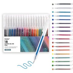 Gel Pens Metallic Glitter Retractable Smooth Non-Toxic 18 Colors Set