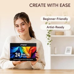 Pagather 24 Colors Acrylic Paint Markers, Dual Tip with Fine Tip and Brush Tip