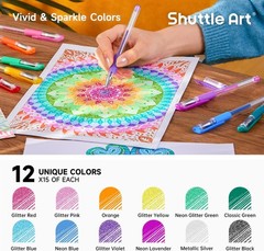 Shuttle Art Gel Pens, 180 Pack Gel Pens Set, 12 Assorted Colors Bulk Classroom P