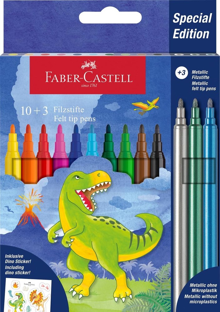 Faber-Castell 554214 – Cardboard Case with 13 Markers – 10 Classic Colours + 3 M