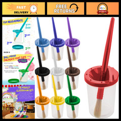 10-Piece No Spill Paint Cups & Large Round Brush Set for Kids – Art Supplies