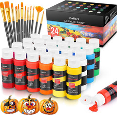 Caliart 24 Colors Acrylic Paint Set with 12 Brushes | Craft Painting Kit for Adu