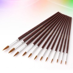 12 Pieces Nylon Hair Watercolor Painting Brushes Set Wine Red Color