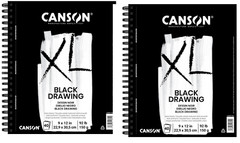 2 used XL Series Drawing Paper Black Wirebound Pads 9″x12″, total 70 sheets left