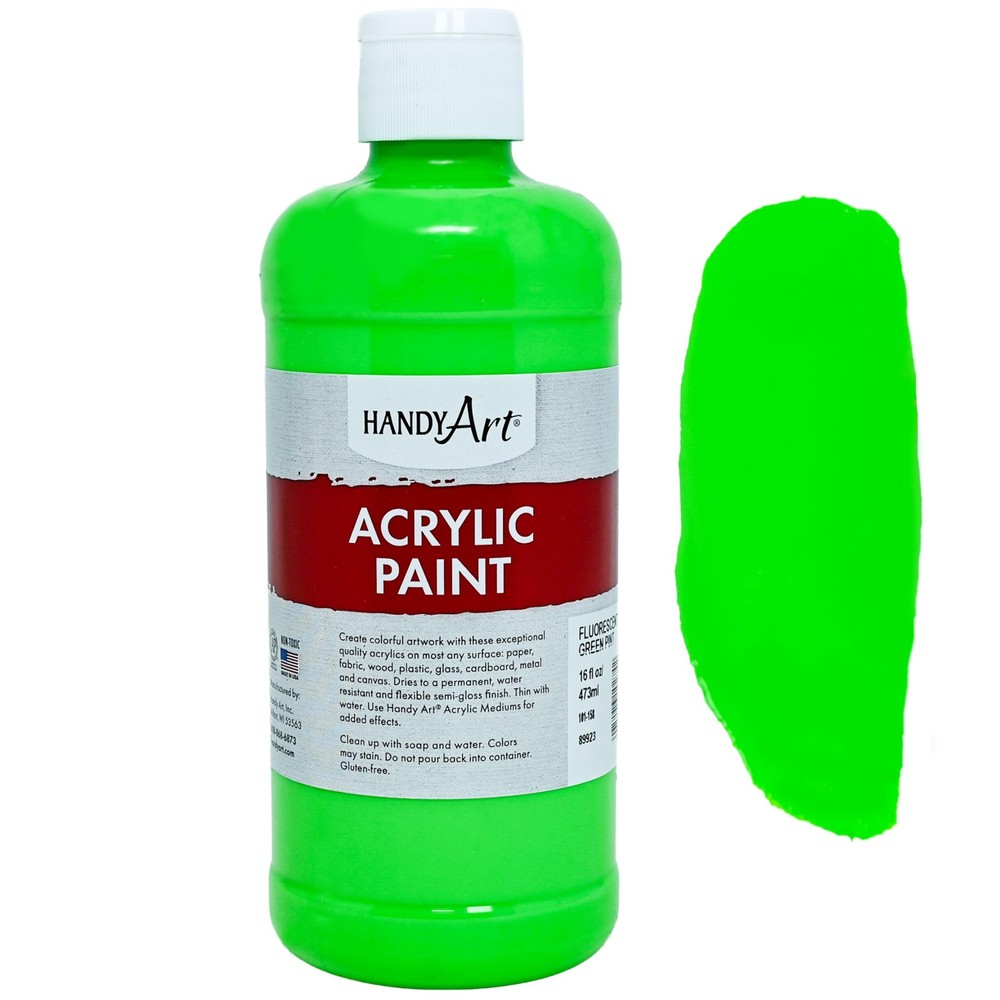 Handy Art Acrylic Paint, Fluorescent Green, 16 oz Bottle, Glow UV Neon Under …