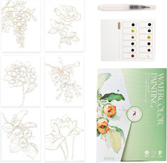 Beginner Watercolor Workbook Set with Envelope, Brushes and 12-Color Watercolor