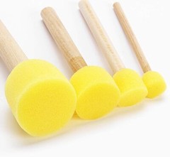48 Pieces Round Sponges Brush Set Wooden Handle Foam Kids Painting Crafts