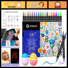 18 Acrylic Paint Markers Set – 12 Metallic & 6 Fluorescent Colors for DIY Crafts