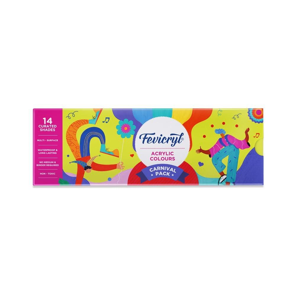 Fevicryl Carnival Acrylic Paint Set 10 ml x14 14 Colour DIY Art Canvas Kit