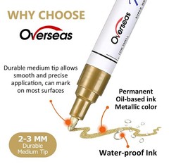 Overseas Paint Marker Pens – 5 Pack Permanent Oil Based Paint Markers, Metall…