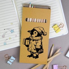 12 x ‘Penguin Wearing Santa Hat with Gift ‘ Long Colour Pencils (PE00086171)