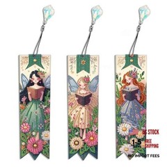 Reading Fairy Flower Diamond Art Bookmarks with Tassels, 3 Pack | Cute Green
