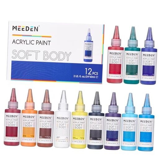 Soft Body Acrylic Paints Set: Matte Finish 12 Colors x 60ml/2oz 12 Colors Set