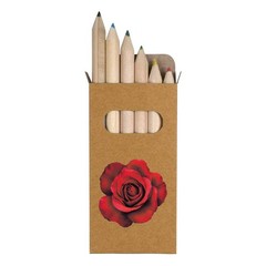 6 x ‘Red Rose Top View’ Short 85mm Pencils / Coloured Pencil Set (PE00074142)