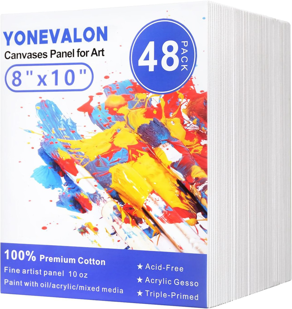 Canvases for Painting 48 Pack, 8X10 Inch Blank Canvas Boards, Primed Acid-Free 1