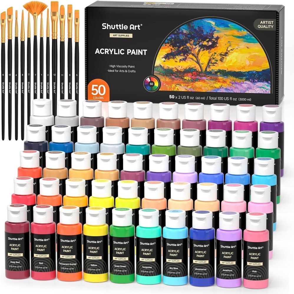 Creative Art Essentials: 50 Color Acrylic Paint Set – Non-Toxic & Fade Resistant
