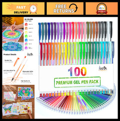 100 Pack Gel Pens Set – 50 Colors + 50 Refills for Adult Coloring & Art Doodling