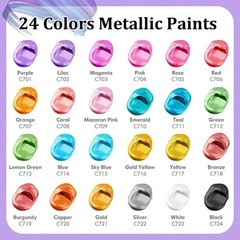 Rich Pigment Acrylic Paint Set: 24 Metallic Colors + 12 Brushes for Every Artist