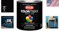 COLORmaxx Brush-On Satin Black Paint, 1/2 Pint – Effortless Application
