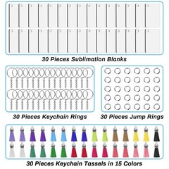 120-Piece Sublimation Keychain Blanks with Tassels Rings for DIY Crafting