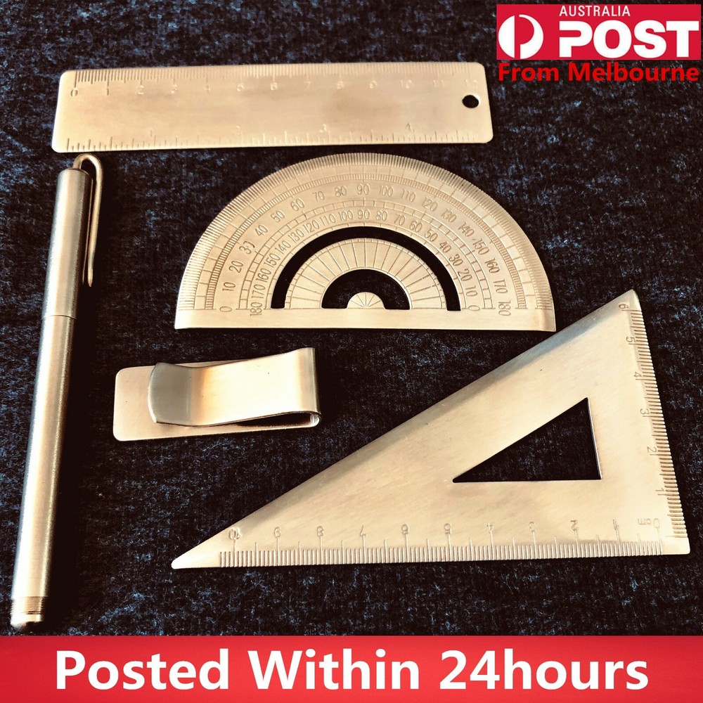 Brass Handmade Handicraft Tool Triangle Ruler Protractor Wallet Pen PRECISION OZ