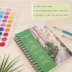 36 Sheets Watercolor Paper Pads 5.5×8.5”, 140 lb/300 GSM Cold Press Water Col…