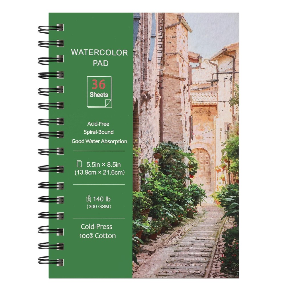 36 Sheets Watercolor Paper Pads 5.5×8.5”, 140 lb/300 GSM Cold Press Water Col…