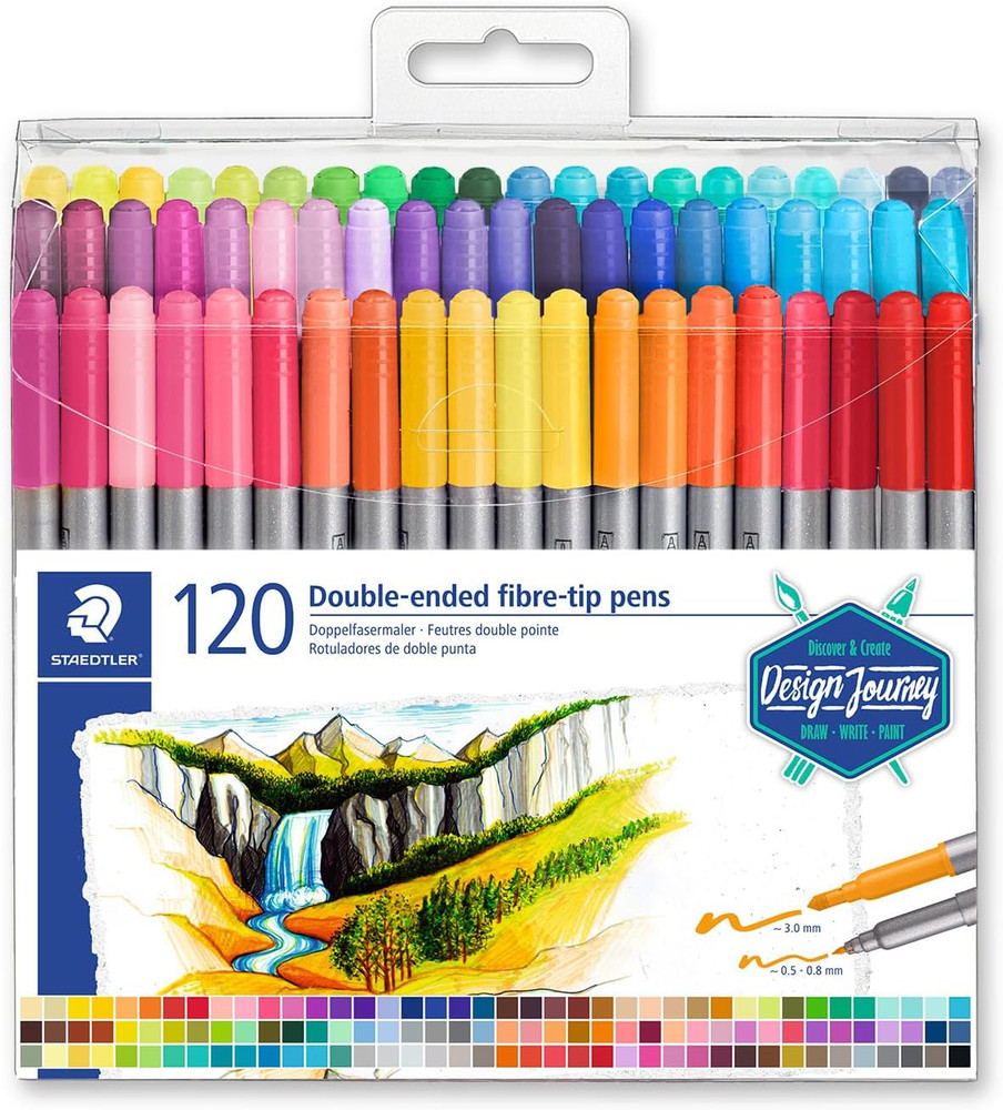 Double-Ended Fiber-Tip Pens, Non-Permanent Ink, Fine & Bold Writing and Coloring