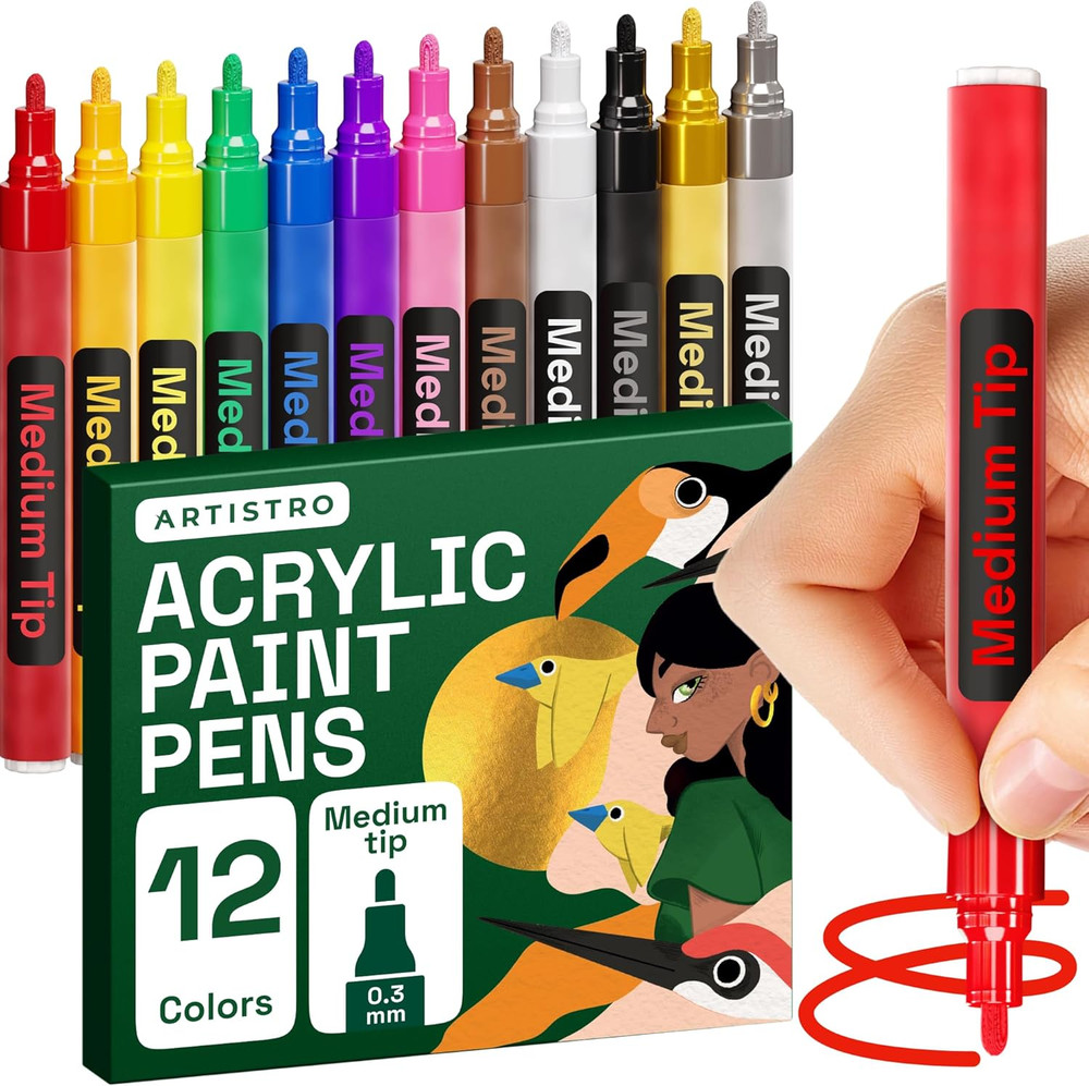 ARTISTRO 12 Acrylic Paint Pens for Calligraphy – Markers with Medium Precision T