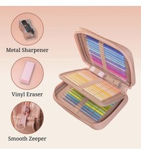 50 PCS Pastel Colored Pencils Leather Case Sharpener Eraser Adult Set