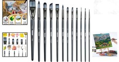 Artist Paint Brush Set of 12 Watercolor Acrylic Gouache Oil Tempera Art Brushes